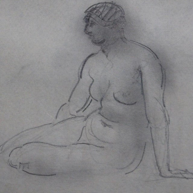 1920s Guillaume Dulac, Sketch Portrait of Seated Nude, 1920s-1940s, Pencil on Paper For Sale - Image 5 of 10