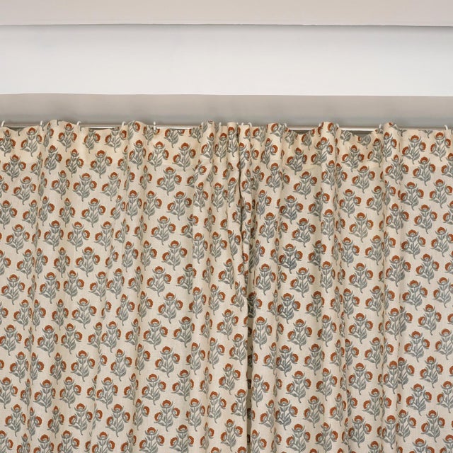 Textile Colored Linen Block Print Ring Curtain Semi-Sheer Window Panel for Home Décor Size-54"Wx24"L, Bel Patr For Sale - Image 7 of 7