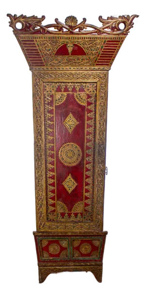 19th to Early 20th Century Indonesian Maduran Red Painted & Gilded Tall Cabinet or Storage Chest