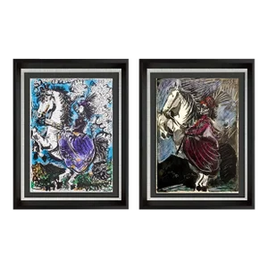 2 Pablo Picasso Lithograph Limited Ed. Jacqueline on Horse (Set of 2) W/Frames