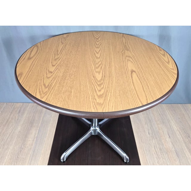 1980s Steelcase Round Chrome Pedestal Table With 36" Laminated Top For Sale - Image 9 of 18