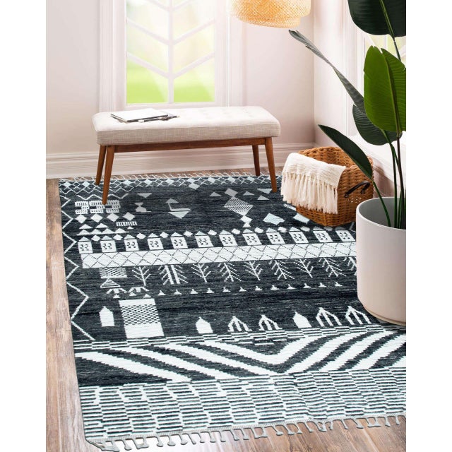 12x15 Bold Tribal Black and Cream Tribal Design Modern Contemporary Berber Carpet Rug For Sale - Image 9 of 9