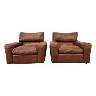 Osaka Brown Leather Armchairs by Moroso, 1980, Set of 2 For Sale