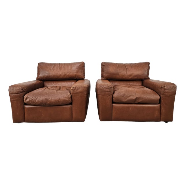 Osaka Brown Leather Armchairs by Moroso, 1980, Set of 2 For Sale