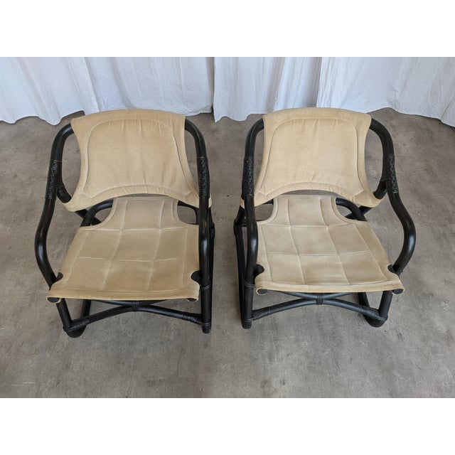 Wood Vintage Espri Safari Lounge Chair in Black Bamboo and Beige Fabric, 1970s For Sale - Image 7 of 18