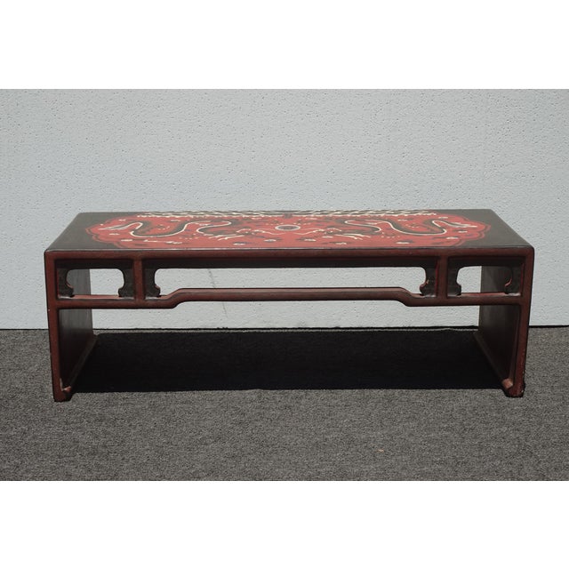 Chinese Vintage Chinese Asian Red Dragon Motif Bench ~ Coffee Table For Sale - Image 3 of 15