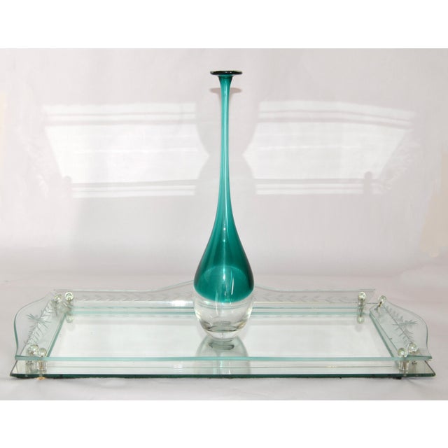 Large 1930s Art Deco Mirrored and Etched Vanity Tray, Serving Tray or Display Platter with raised beveled Glass Borders....