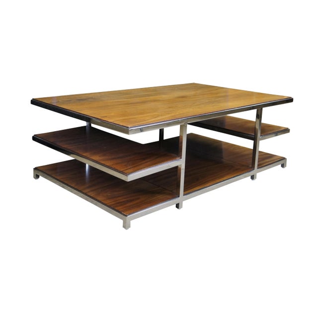 Mid 20th Century Williams Sanoma Tribeca Rosewood & Chrome Modern Tiered Coffee Cocktail Table For Sale - Image 12 of 12