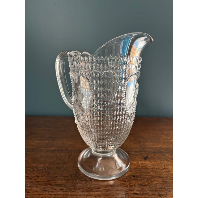 Late 19th Century Early American Pressed Glass by Us Glass Co. Valentine or “Trilby” Pattern Pitcher 1898 For Sale - Image 4 of 7