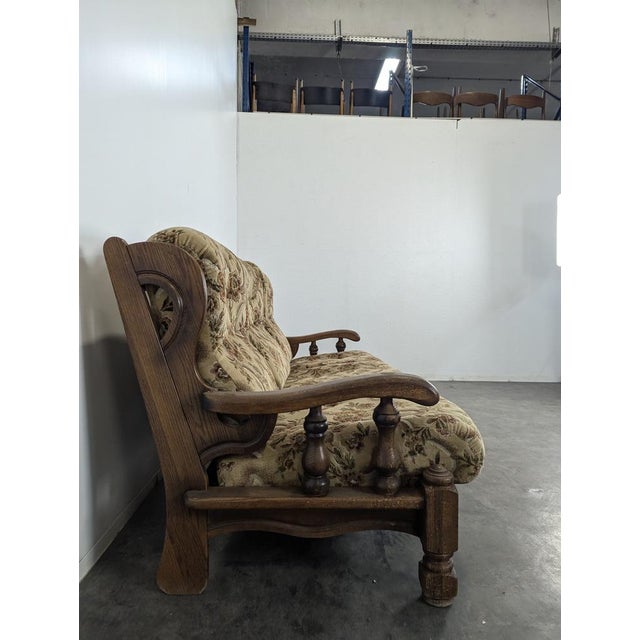 Rustic Rustic Oak Sofa with Floral Upholstery For Sale - Image 3 of 6