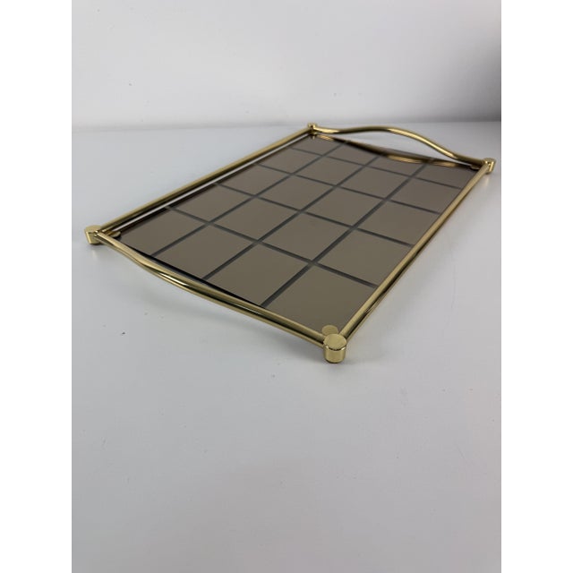 Large Italian Tray in Brass and Smoked Mirrored Glass, 1980s For Sale - Image 10 of 13