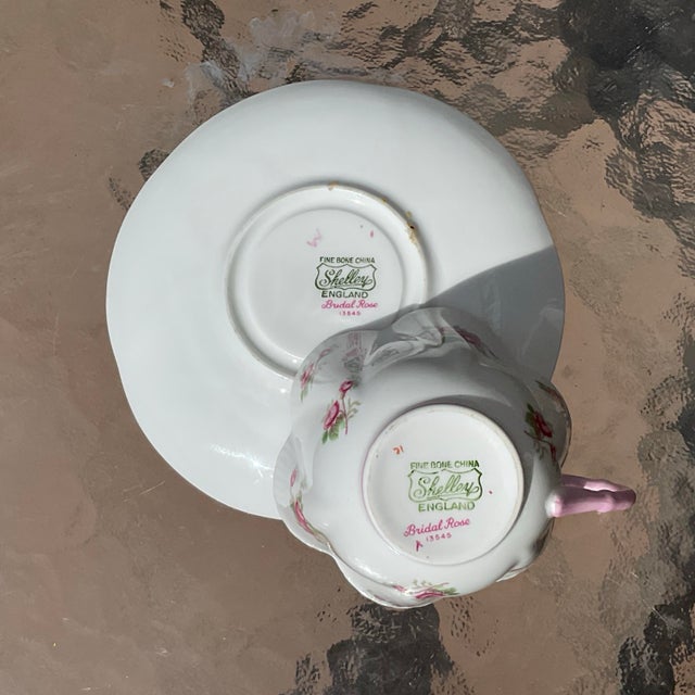 1940s Shelley Bridal Rose Teacups and Saucers Set- 4 Pieces For Sale In Reno/Lake Tahoe - Image 6 of 7