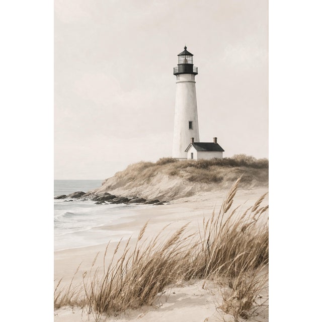 Black Coastal Lighthouse Wall Art, Minimalist Seascape Art Print, 24″ × 36″ For Sale - Image 8 of 9