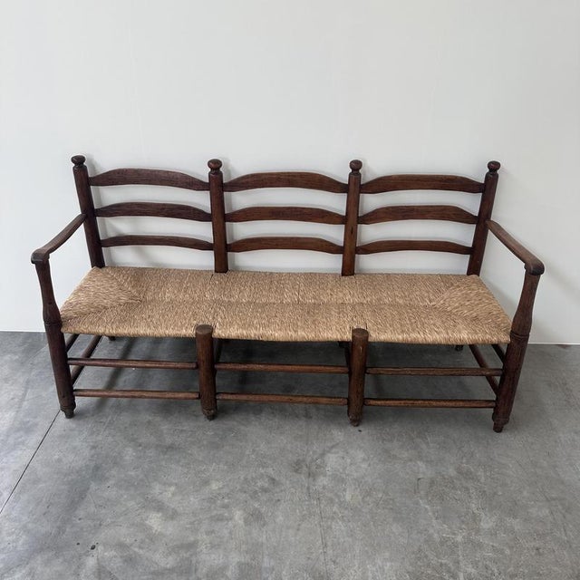 Antique French Provincial Radassier Bench in Oak with Rush Seat, France For Sale - Image 13 of 16