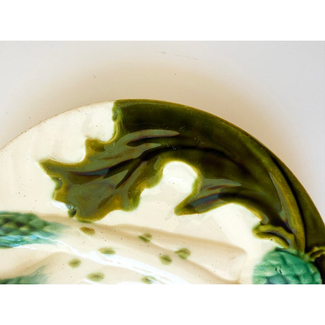 Late 19th Century Antique French Salins Majolica Asparagus & Artichoke Plate — C. 1890 For Sale - Image 5 of 5