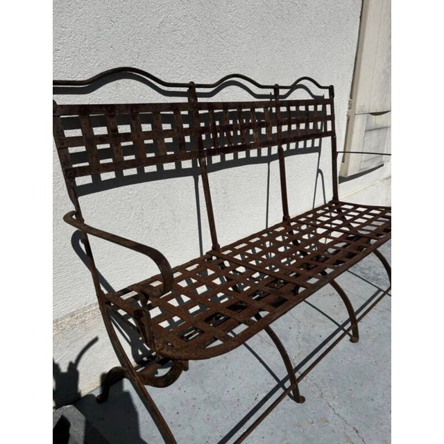 Antique Riveted Wrought Iron Garden Bench, France, 1920s For Sale - Image 3 of 8