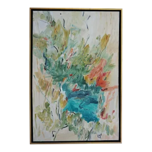 "Picnic" Abstract Acrylic Painting by Laurie MacMillan, Framed