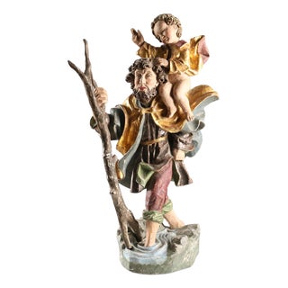Saint Christopher and Jesus Sculpture in Wood, Trentino Alto Adige, Italy For Sale
