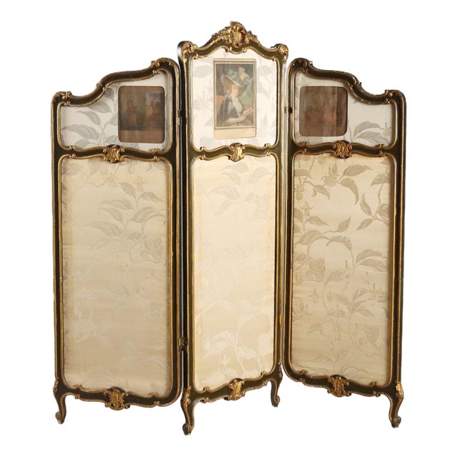 Baroque Screen in Gilt and Lacquered Wood For Sale