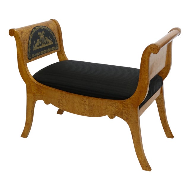 19th Century Karelian Birchwood Bench Boulle Mounts For Sale
