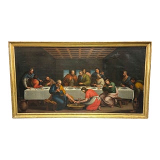 19th C. Italian Oil Painting of Jesus Washing Feet For Sale