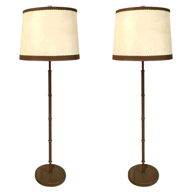 Mid-Century Modern Floor Lamps in Leather and Parchment, Germany, 1960, Set of 2 For Sale - Image 10 of 10