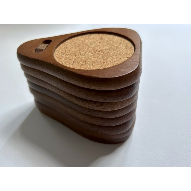 Mid 20th Century Scandinavian Teak & Cork Coasters With Stand - 8 pcs For Sale - Image 9 of 14