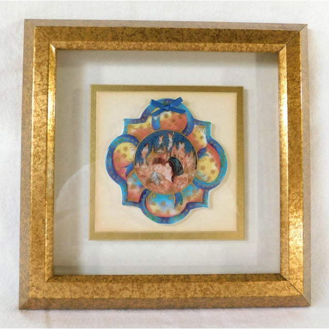 Edna Hibel Hand Painted Miniature Collector Plate Ornate Gold Framed Picture Wall Art For Sale - Image 4 of 9