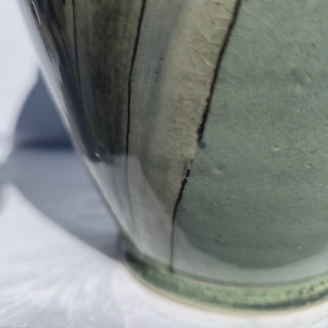 1980s Hand-Painted Celedon Vase Artist-Signed For Sale - Image 9 of 11