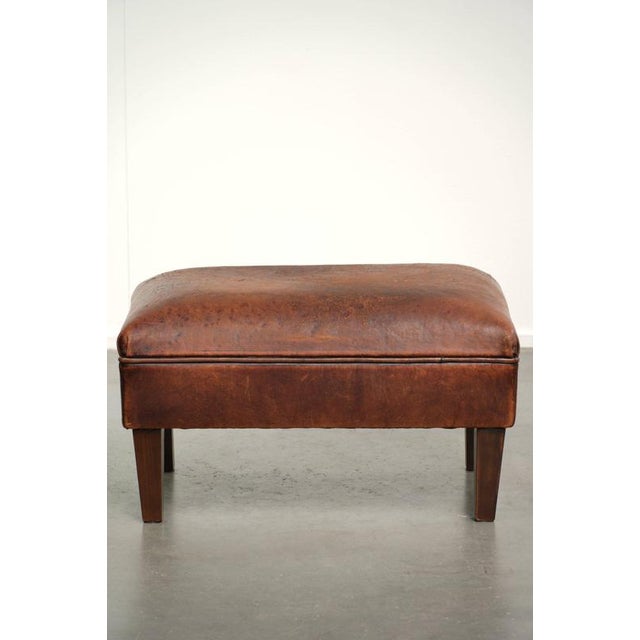 Vintage Brown Ottoman in Sheepskin Leather For Sale - Image 4 of 11