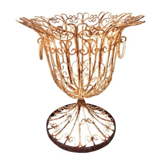 Vintage Scrolled Wrought Iron Tulip Planter Basket For Sale