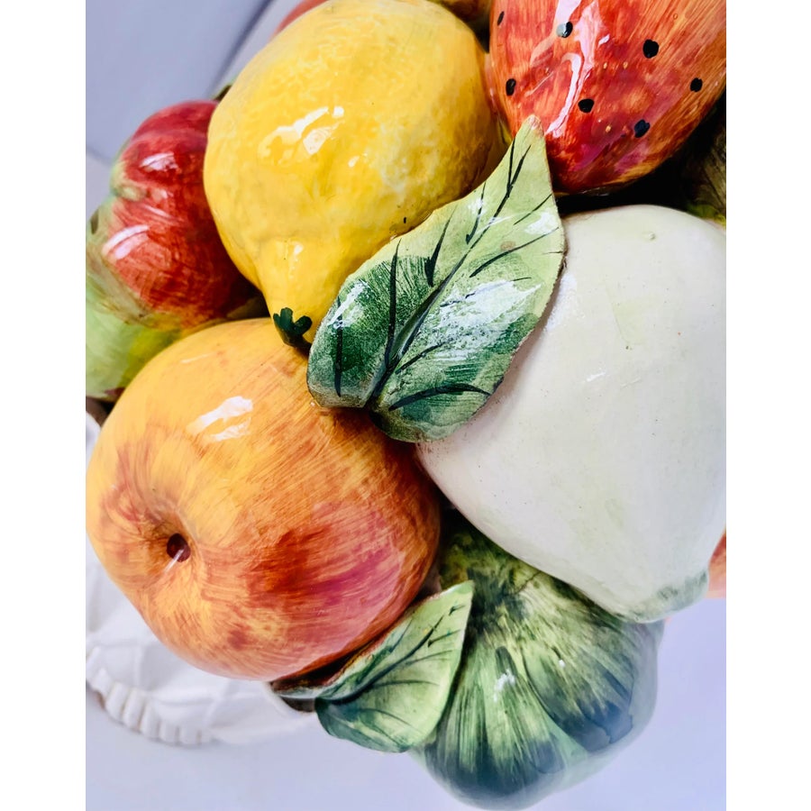 Mid-Century Vintage Italian Ceramic Glazed Fruit Topiary Basket in