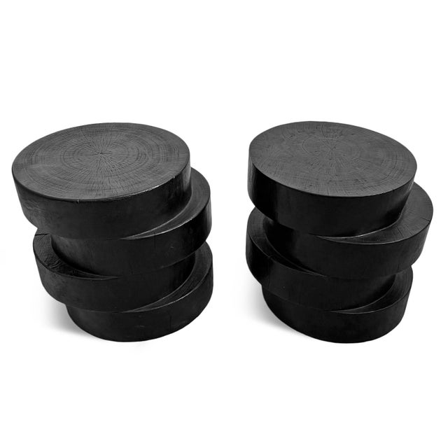 Wood Modern Black Slab Stack Teak Side Table / Stool For Sale - Image 7 of 7