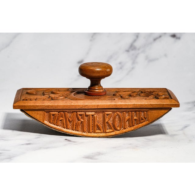 Oversized Antique Art Nouveau Carved Wood Ink Blotter Paperweight World War I 1914–1917 European Folk Art Desk Accessory For Sale In New York - Image 6 of 15
