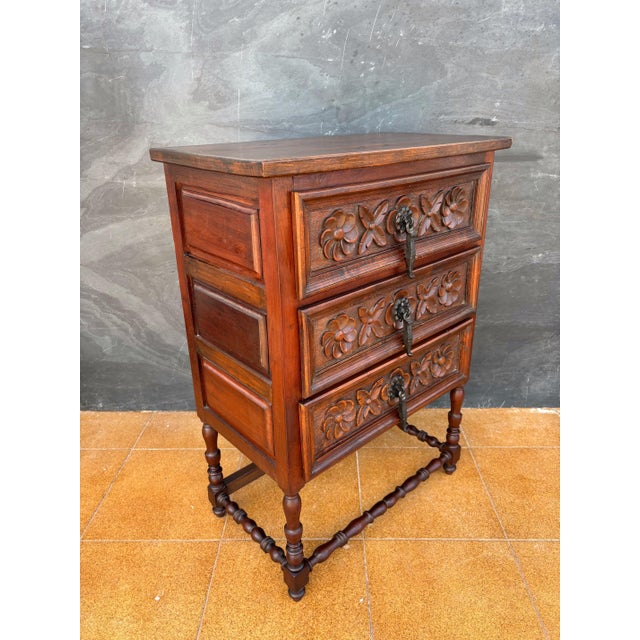 Wood Spanish Renaissance Revival Chest of Drawers With Carved Floral Fronts, 1930 For Sale - Image 7 of 9