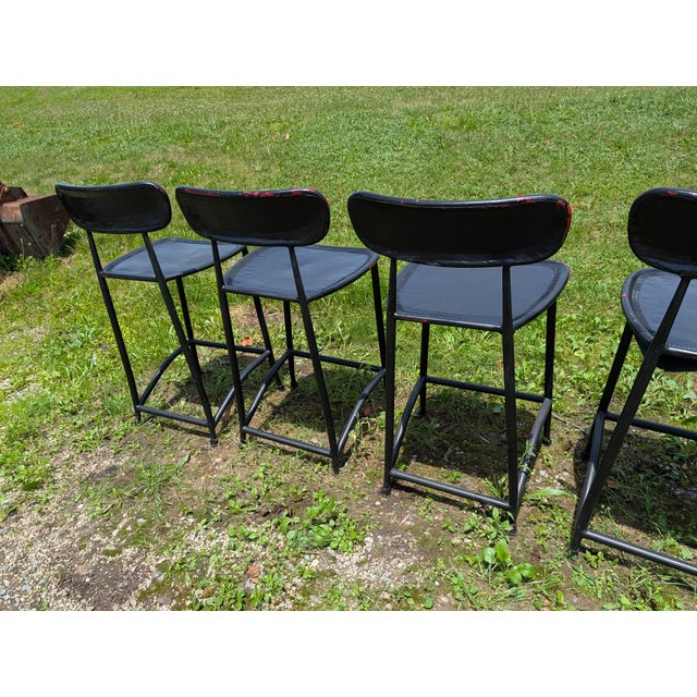 Vintage Set of 6 Black Leather Seats Bar Stools 1970s Mid Century Modern For Sale In Cleveland - Image 6 of 18