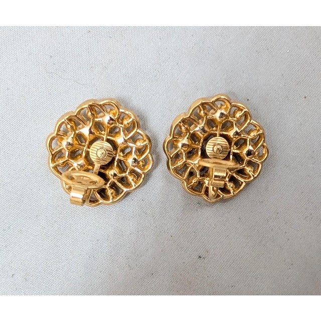Metal Vintage 1960s Signed Crown Trifari Faux-Citrine & Topaz Clip Earrings-2 Pieces For Sale - Image 7 of 7