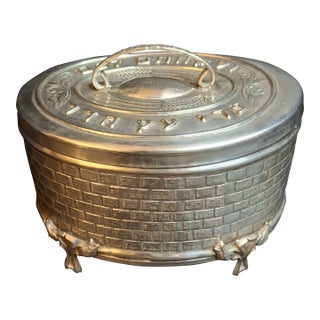 Vintage Silver Plated Etrog Box Brick Basketweave Sukkot Judaica Hebrew Inscribed 124 Mark For Sale