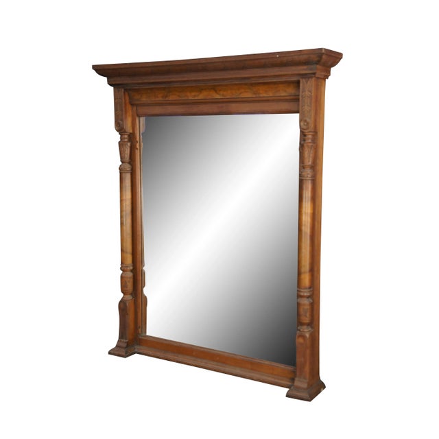 Monumental antique Renaissance Revival Over mantel wall mirror, circa 1870s. Features a walnut burl frame with full...