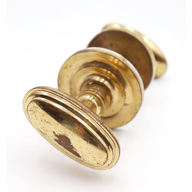 Modern Brass Oval Concentric & Beaded Door Knob Set For Sale - Image 4 of 8