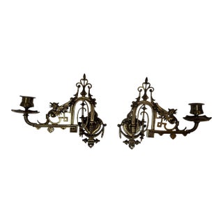 Antique Ornate Brass Piano Sconces - a Pair For Sale