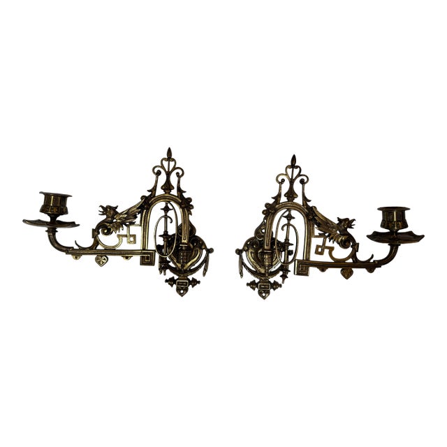 Antique Ornate Brass Piano Sconces - a Pair For Sale