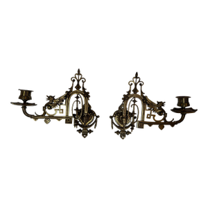 Antique Ornate Brass Piano Sconces - a Pair