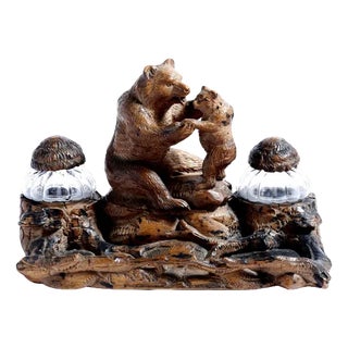 19th Century Hand Carved Black Forest Bears Inkstand For Sale