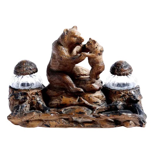 19th Century Hand Carved Black Forest Bears Inkstand For Sale