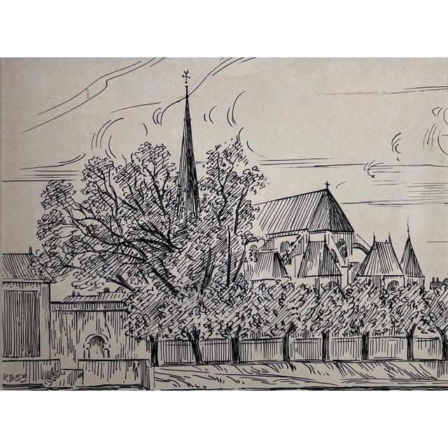This beautifully executed pen & ink drawing by Robert Baranet (1925-2001), was done in Nemours, France in 1953, when...