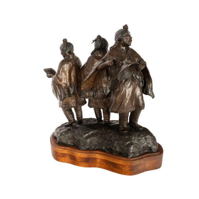 1970s The Basket Dancers Bronze Sculpture Statue Young Native Pueblo Women New Mexico by Glenna Goodacre For Sale - Image 5 of 12