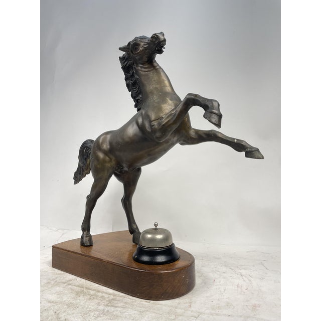 Bronze Horse Sculpture with Walnut Base and Reception Bell, 1940s For Sale - Image 12 of 18