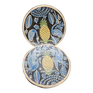 Vintage Mexican Fantasia Tlaquepaque Pottery Plates, Set of Two For Sale