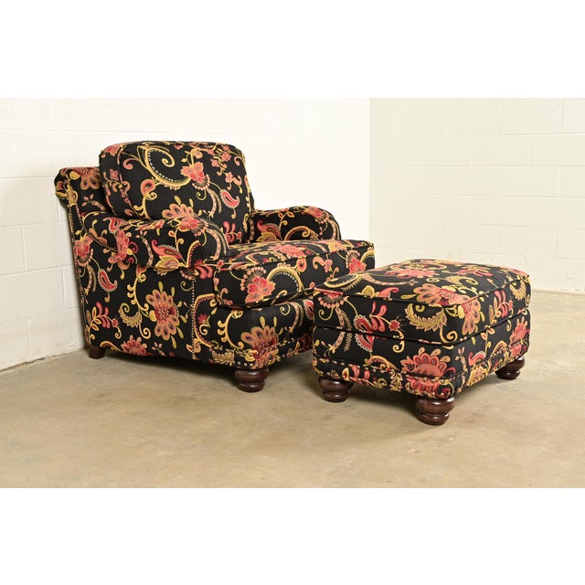 Baker Furniture Company Smith Brothers of Berne Contemporary Lounge Chair and Ottoman in Paisley Upholstery For Sale - Image 4 of 16